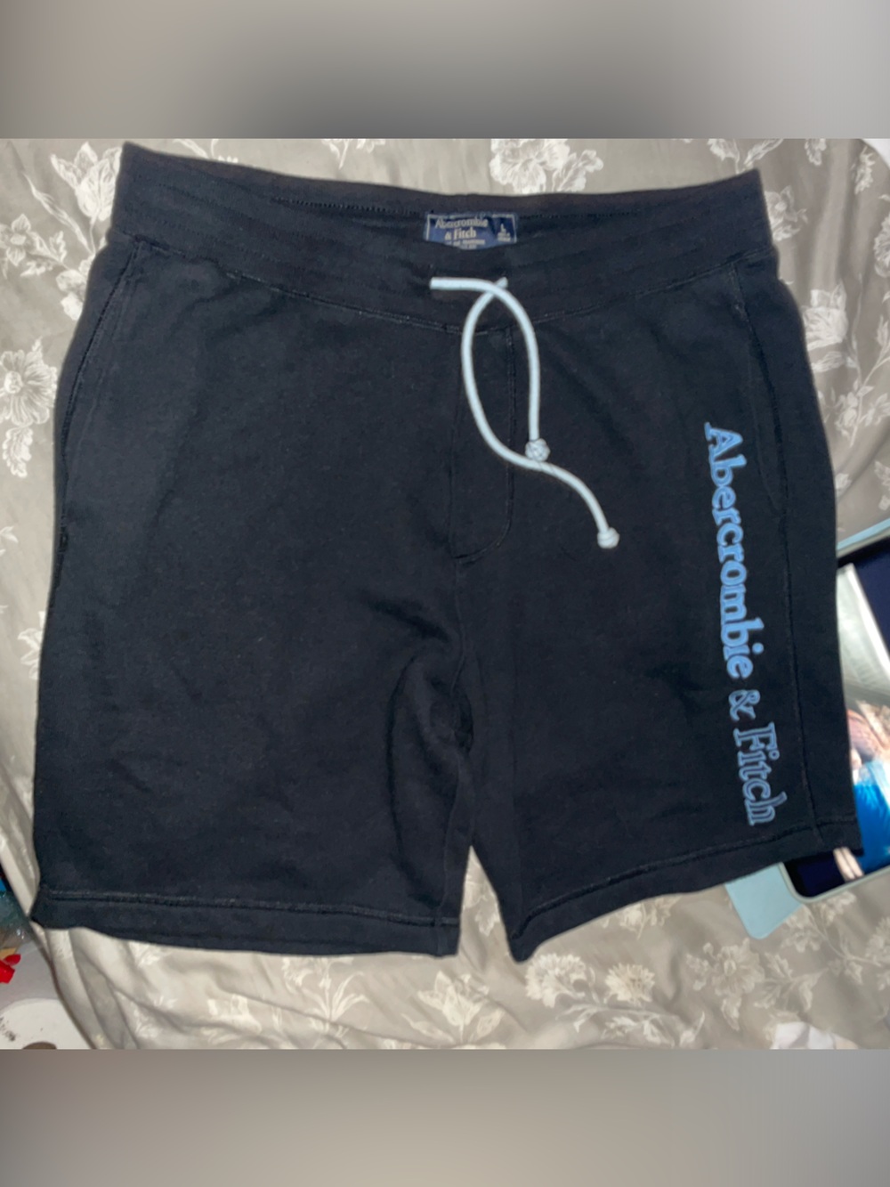 Abercrombie & Fitch Black Athletic Logo Shorts with Light Blue Accent
